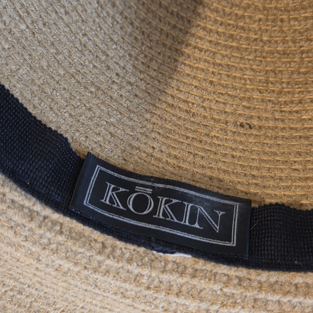 Vintage Kokin Straw Sun Hat Wide Brim Cap Beige Couture Round Crown Packable OS - Picture 15 of 16